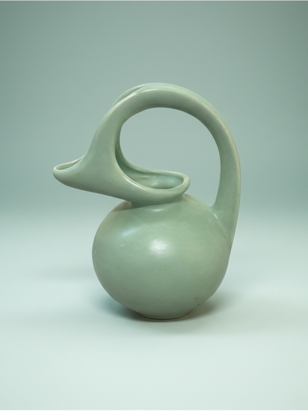 Vintage Sage Green Swan Handle Ceramic Creamer Pitcher